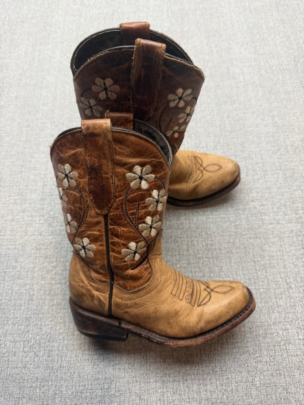 Girls Brown Embroidered Flower Cowboy Boots